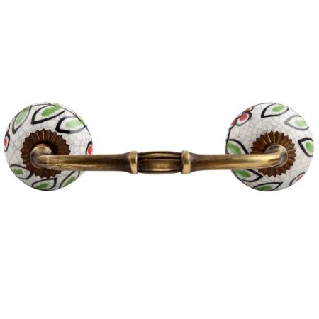 White And Green Leaf Crackle Ceramic Bridge Handle 